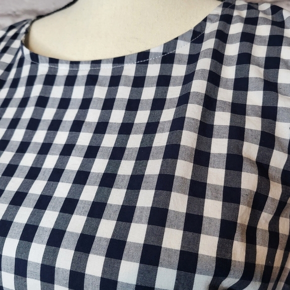 J Crew Top Blue White Plaid Long Sleeve Ruffle Shoulder Keyhole Back Size S - Picture 4 of 9